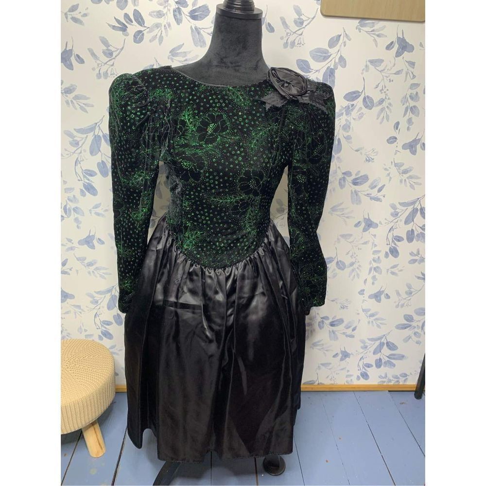 Gunne Sax by Jessica McClintock Green Velvet VTG Holiday Dress Women Size 8